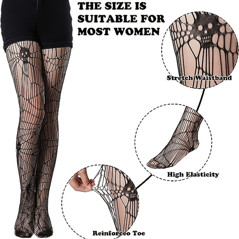 Skull Fishnet Tights Lace Spider Web Stockings