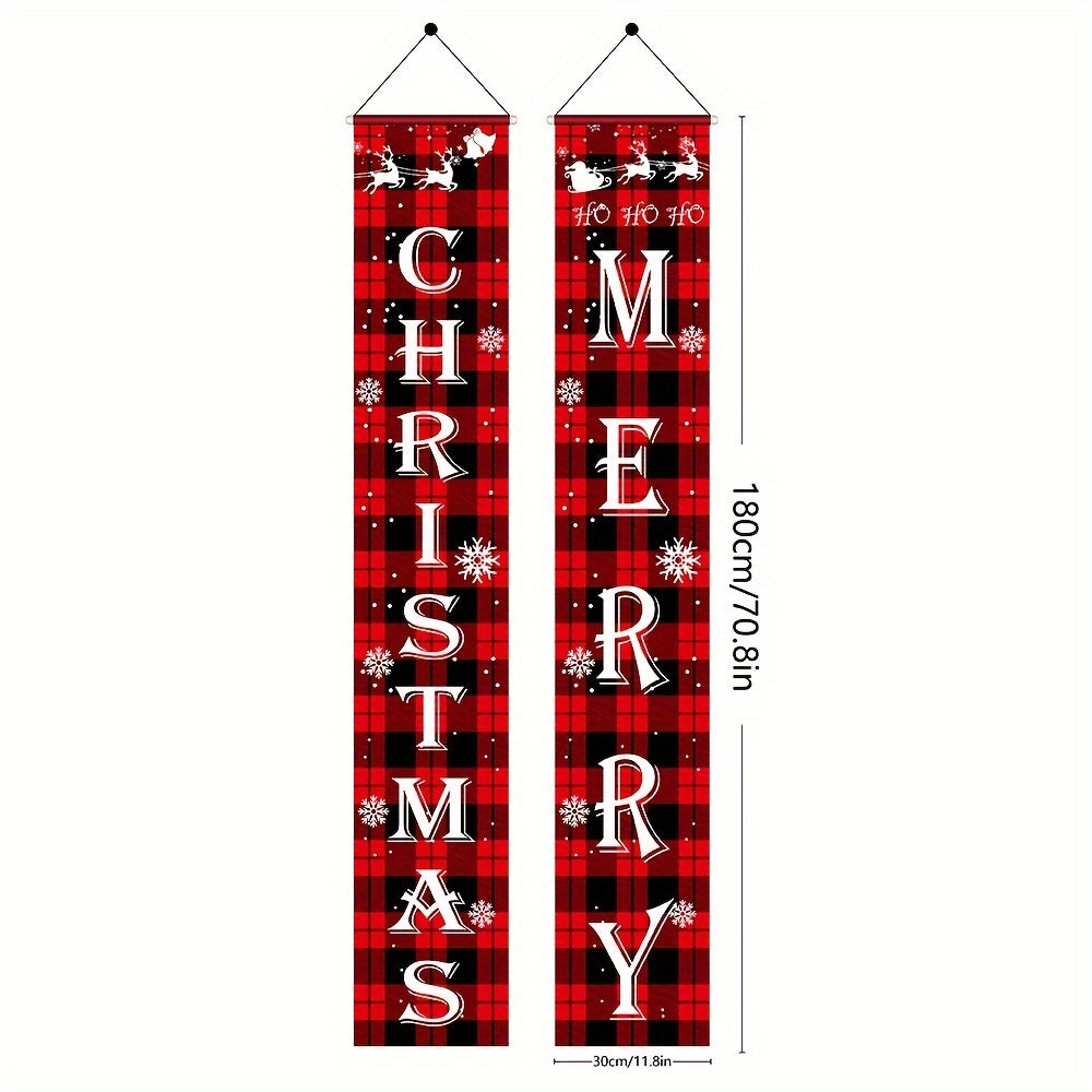 Merry Christmas Happy Year Banners Porch Signs Hanging Couplet Home Decor