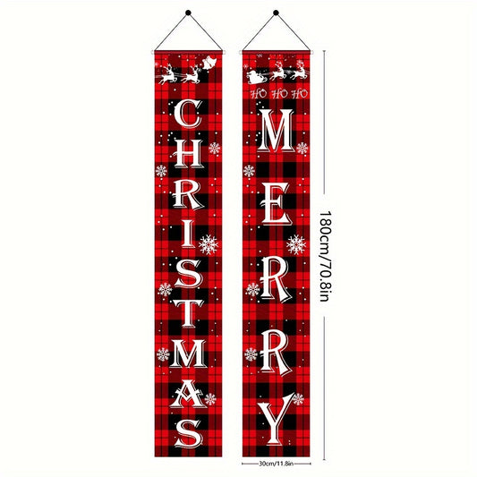 Merry Christmas Happy Year Banners Porch Signs Hanging Couplet Home Decor