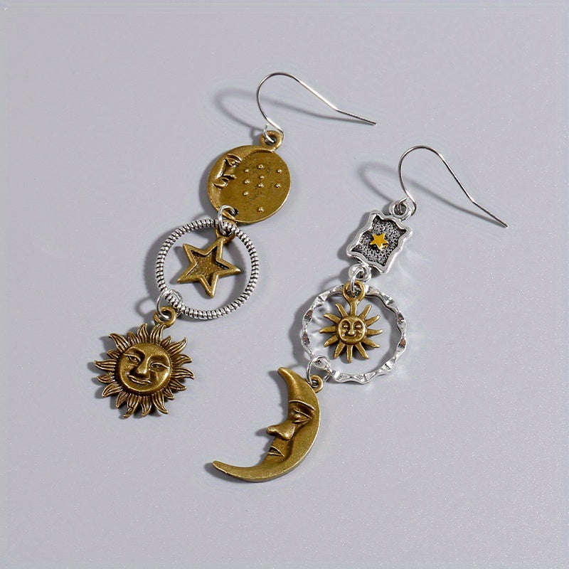Greek Mythology Sun Moon Dangle Earrings Creative Women Asymmetric Jewelry