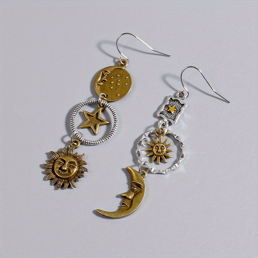 Greek Mythology Sun Moon Dangle Earrings Creative Women Asymmetric Jewelry
