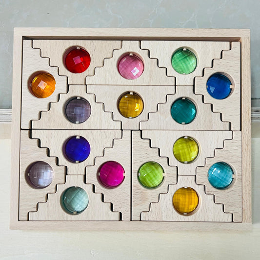 Wooden Stacking Toys with Acrylic Gemstones for Ages 3-6