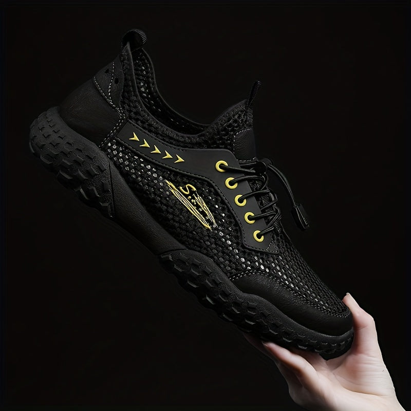 Men's Leather Mesh Sneakers Lightweight Outdoor Hiking Shoes