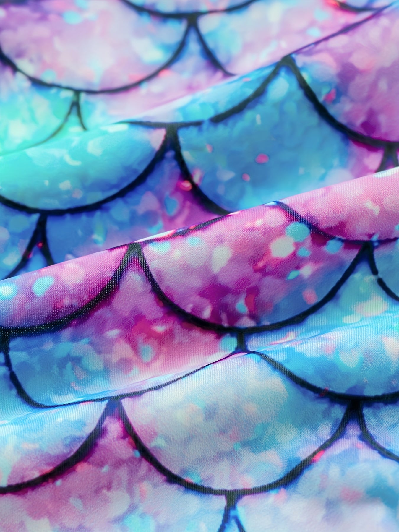 Mermaid Swimsuit with Lotus Leaf Edge and Fish Scale Print