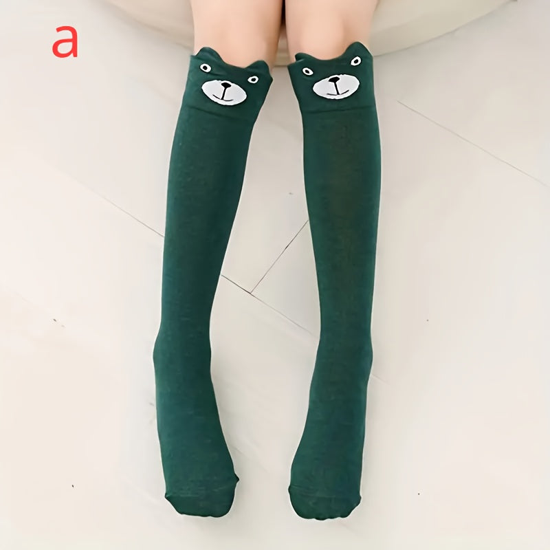 Cartoon Cat Print Knee High Stockings