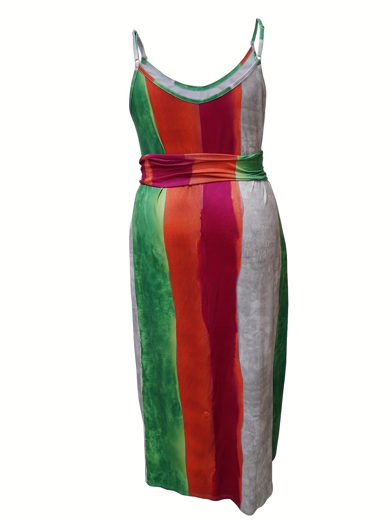 Plus Size Colorblock Maxi Cami Dress with Belt