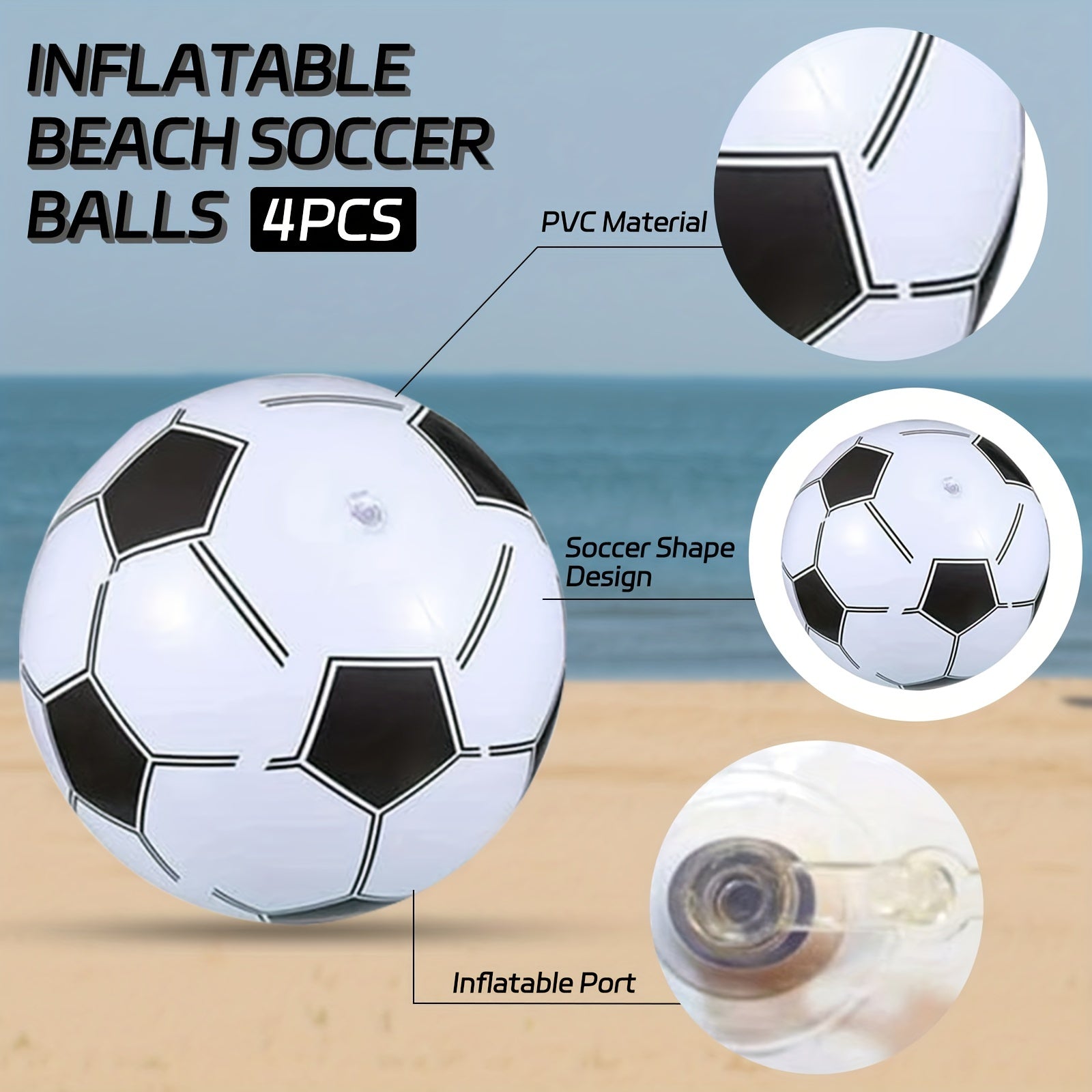 4-Pack 30.99 cm Inflatable Soccer Beach Balls
