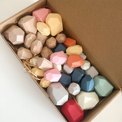 36pcs Wooden Stacking Rocks Balancing Stones Wood Building Blocks Learning Toys