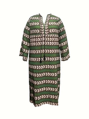 Geometric Print Tassel Trim V Neck Maxi Dress