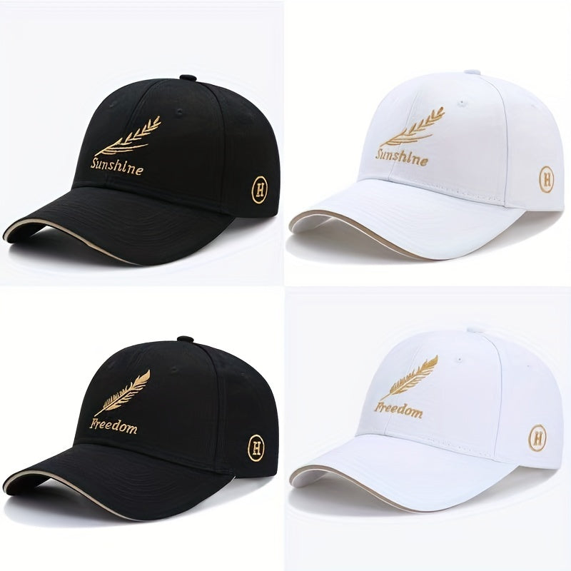 Feather Wheat Embroidery Baseball Cap Solid Cotton Dad Hat Unisex Casual Couple
