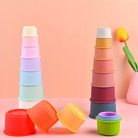 Rainbow Silicone Stacking Cups Educational Bath & Water Play Set
