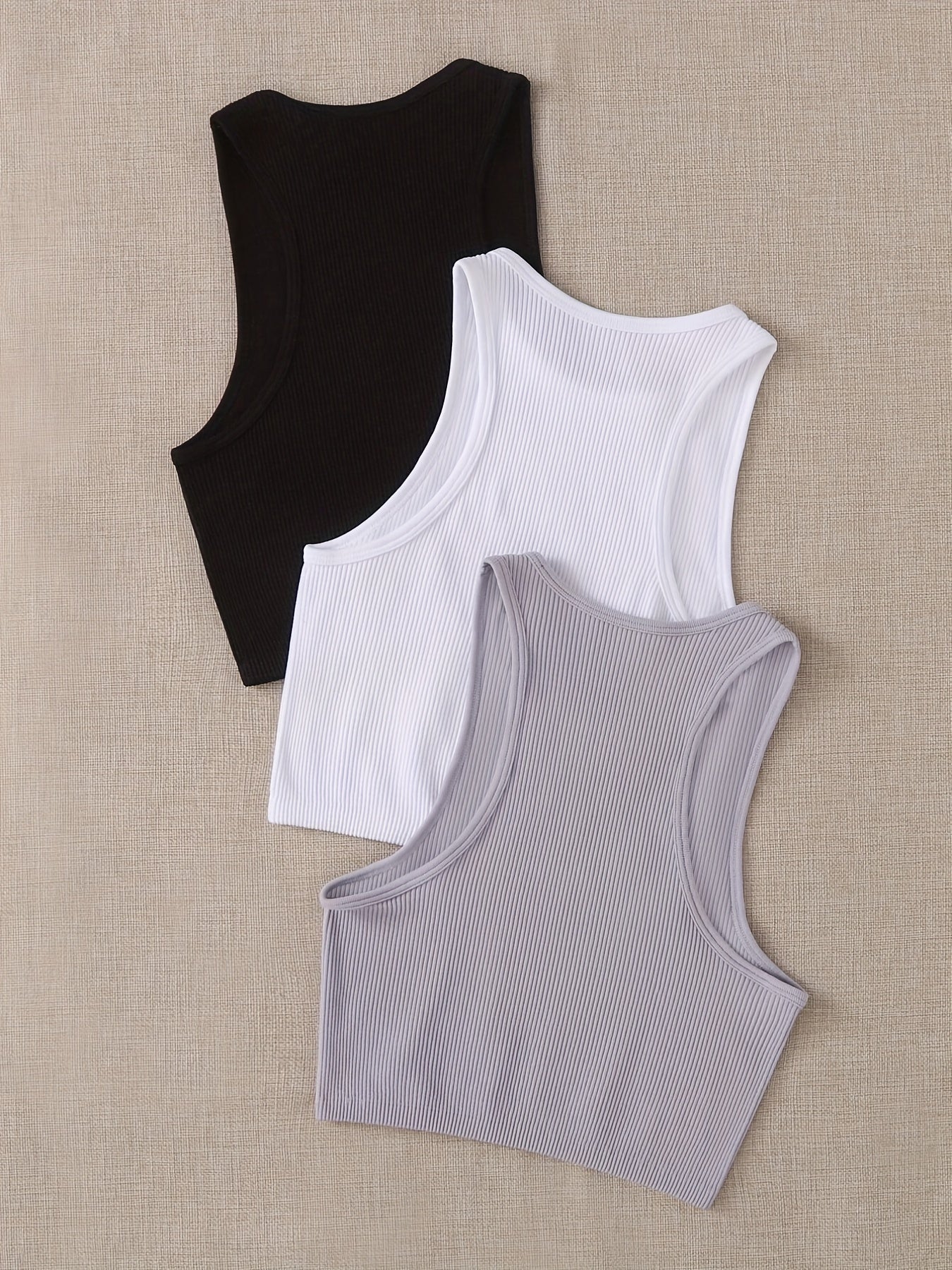 Solid Ribbed Crop Tank Top High Stretch