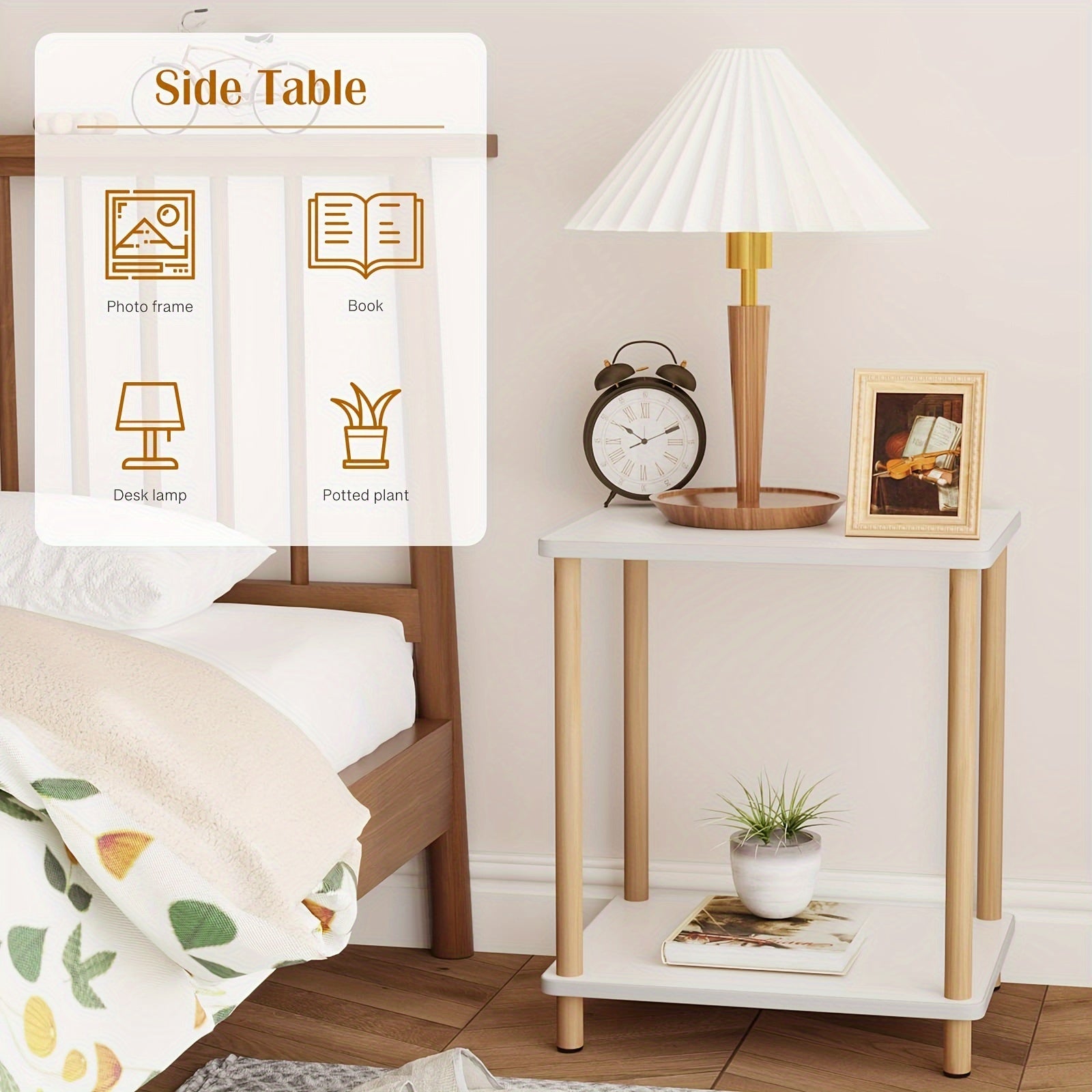 2 Layer Bedside Table with Side Table & Storage Space