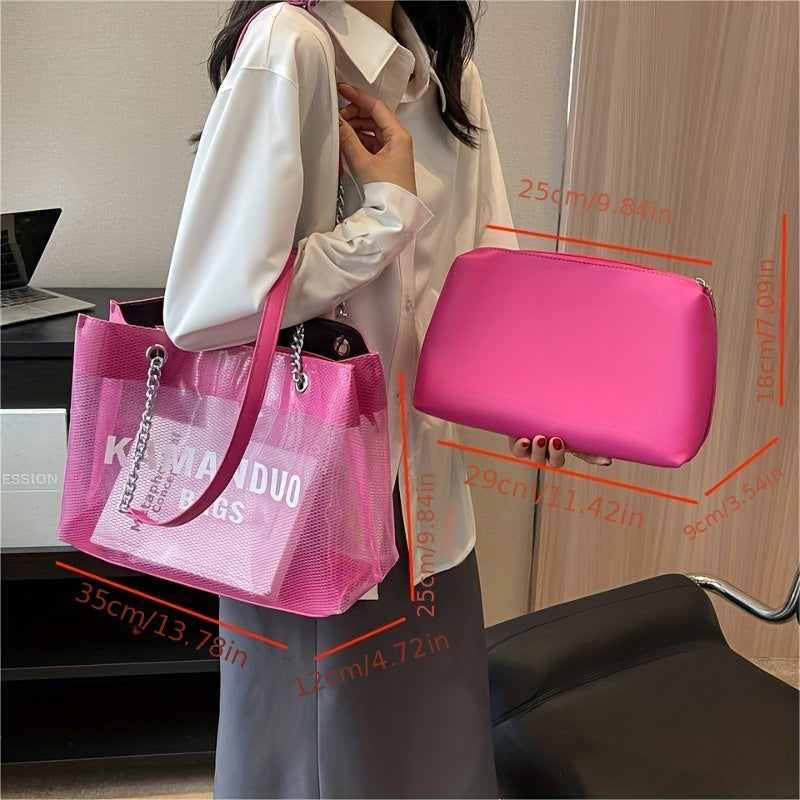 Large Shoulder Tote Bag with Transparent Jelly Design
