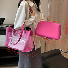 Large Shoulder Tote Bag with Transparent Jelly Design
