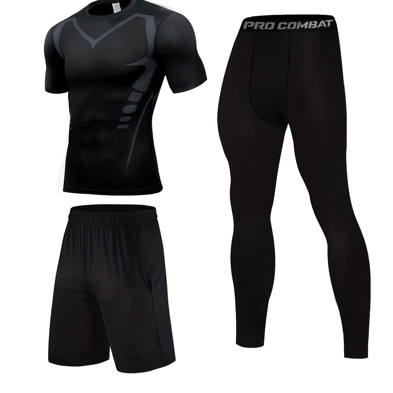Men's High Stretch Compression Sweatshirt + Shorts & Leggings Set