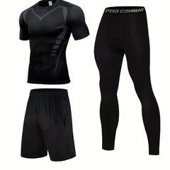 Men's High Stretch Compression Sweatshirt + Shorts & Leggings Set