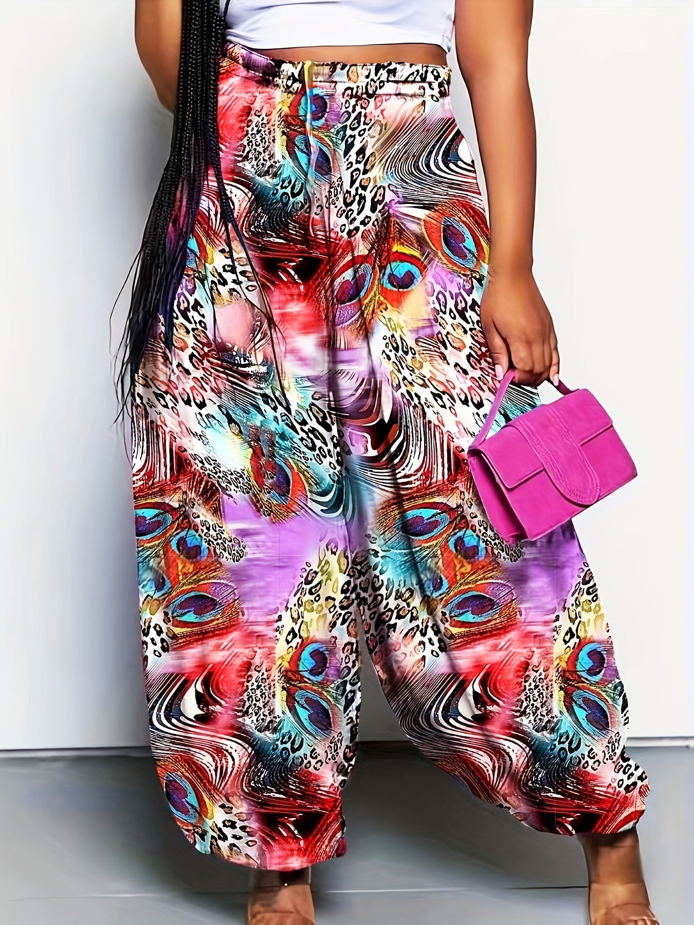  Boho Pants Women's Plus Allover Print Lantern Trousers