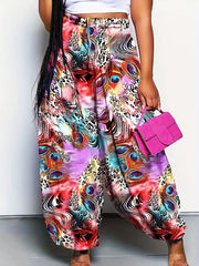  Boho Pants Women's Plus Allover Print Lantern Trousers