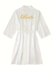 Letter Embroidery Night Robe V Neck Bridal Robe With Belt