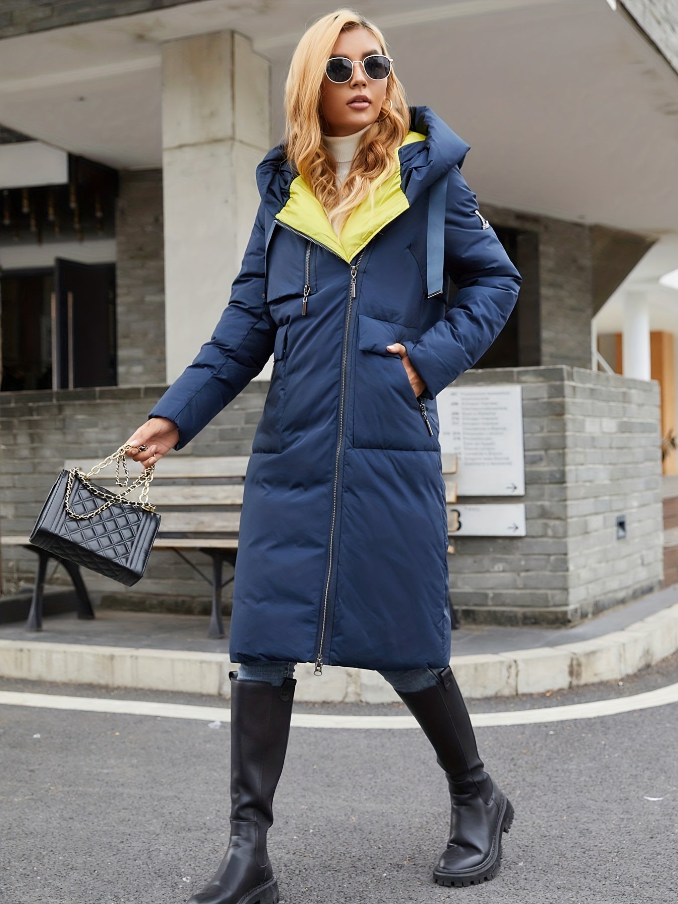 Solid Parka Zip Up Hooded Outerwear Women's Clothing
