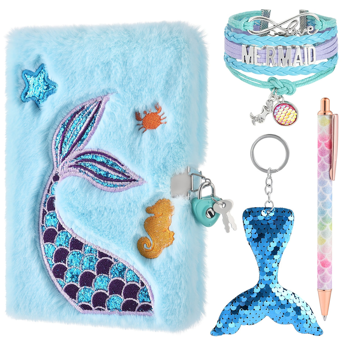 Mermaid Plush Notebook Set with Pen & Lock