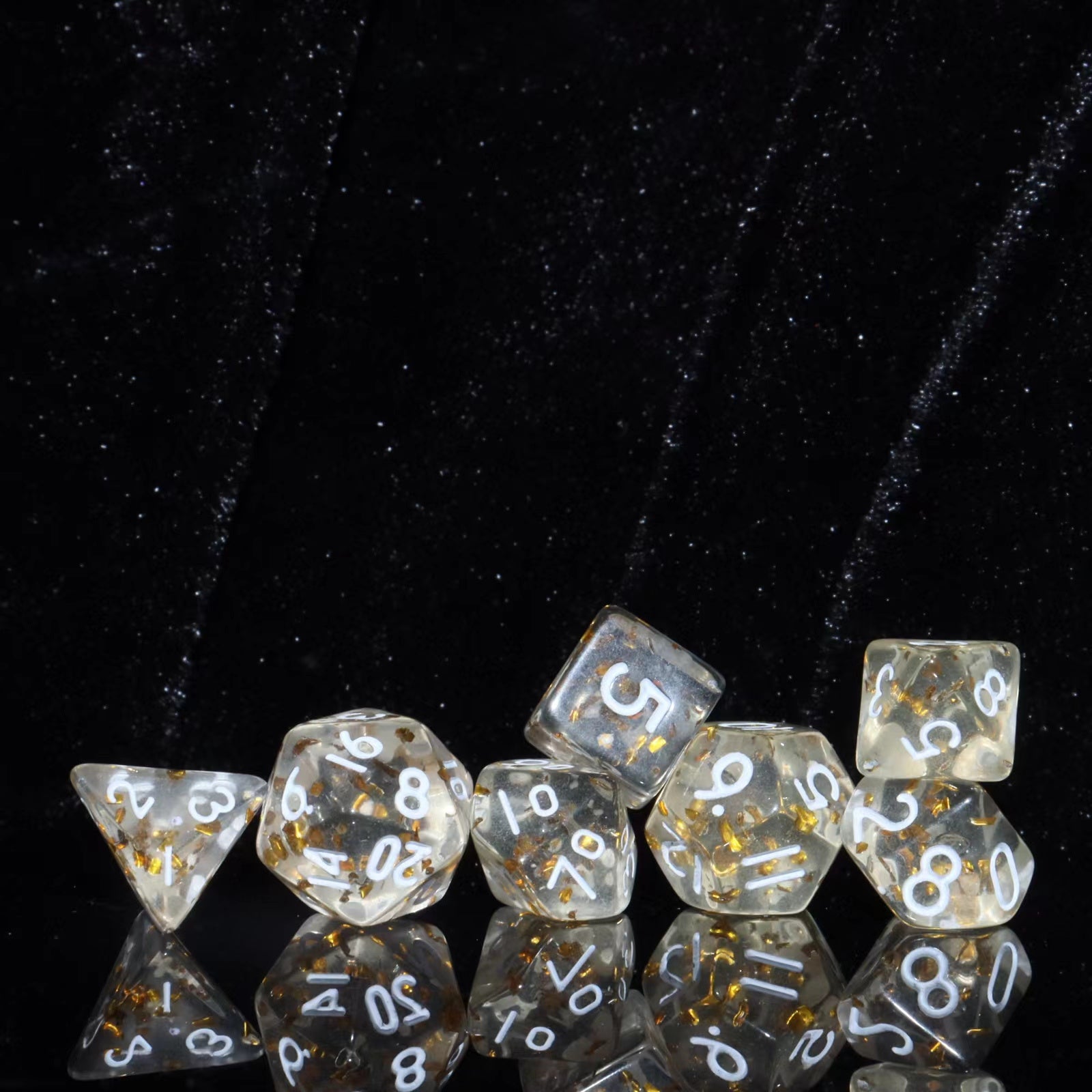 7pcs Acrylic Polyhedral Dice Set Yellow Confetti Monochrome Style for Role Play