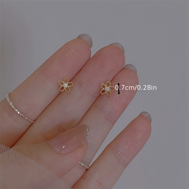 Zircon Stud Earrings 14K Plated 925 Silver Ear Decoration For Women