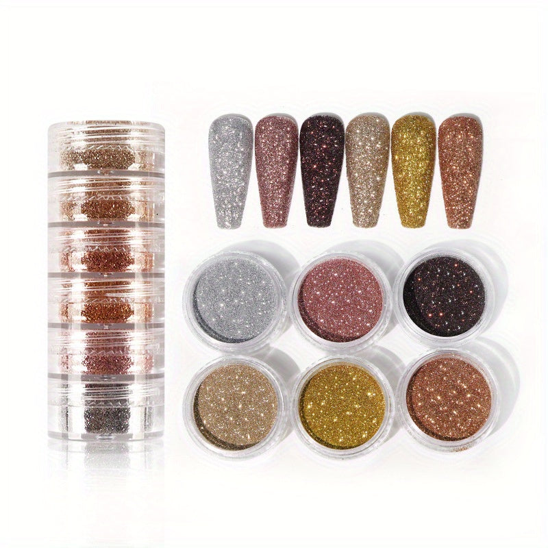 6 Boxes Holographic Nail Glitter Set
