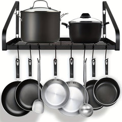 Hanging Pot Rack Wall Mounted Organizer with 8 Hooks