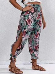  Boho Pants Women's Plus Tropical Print Elastic High Rise Trousers
