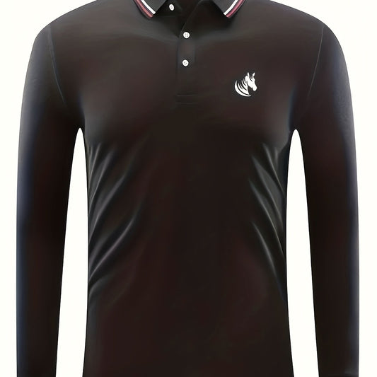 Men's Horse Print Polo Shirt Casual Breathable Button Up Long Sleeve Shirt