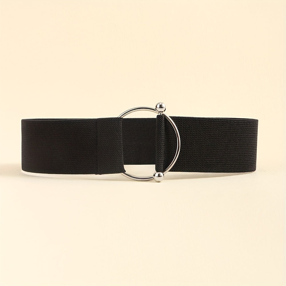 Round Buckle Elastic Belt Wide Waistband for Women