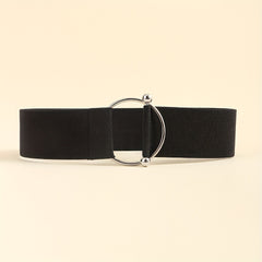 Round Buckle Elastic Belt Wide Waistband for Women