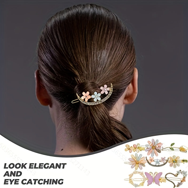 Rhinestone Crystal Flower Hair Clip Barrette for Girls Women