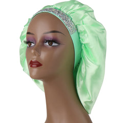 Satin Sleep Cap with Rhinestone Bling - Soft Hair Bonnet for Women