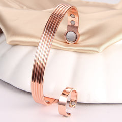 Lymph Detox Ring & Copper Bracelet Magnetic Set Women Rose Golden