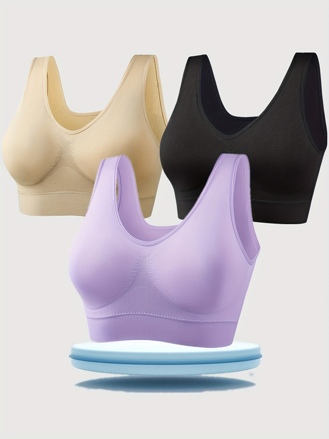 3pcs Seamless Wireless Sports Bras Comfy & Breathable