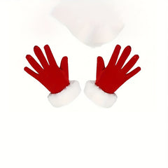 Christmas Hat Gloves Outfit Red Knitted Fabric Hand Washable