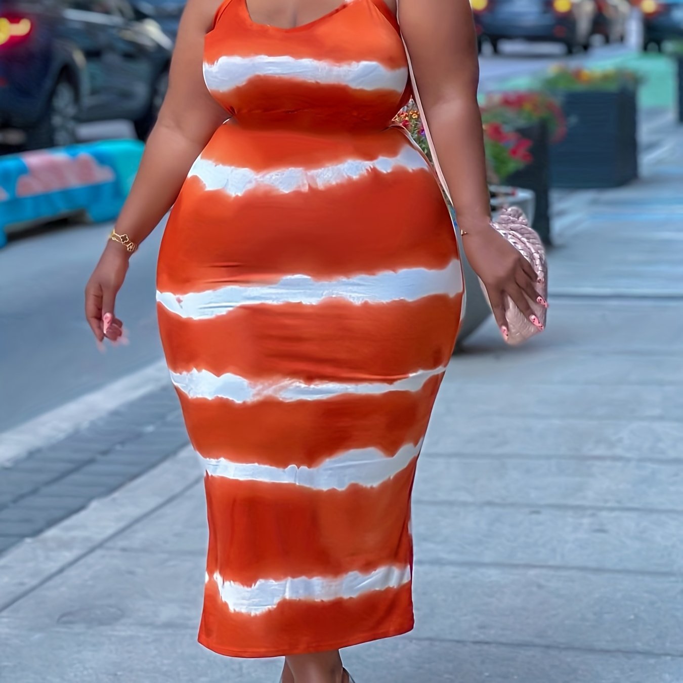  Tie Dye Cross Neck Bodycon Maxi Dress Women