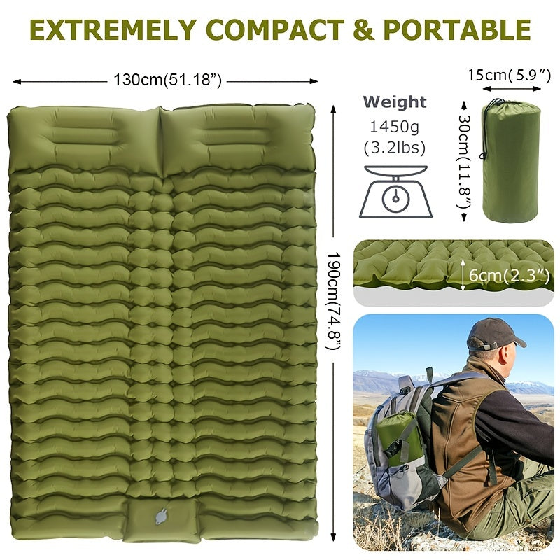 Double Sleeping Pad for Camping Inflating Mat with Pillow