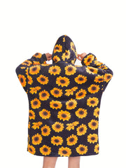  Sunflower Print Hooded Wearable Blanket