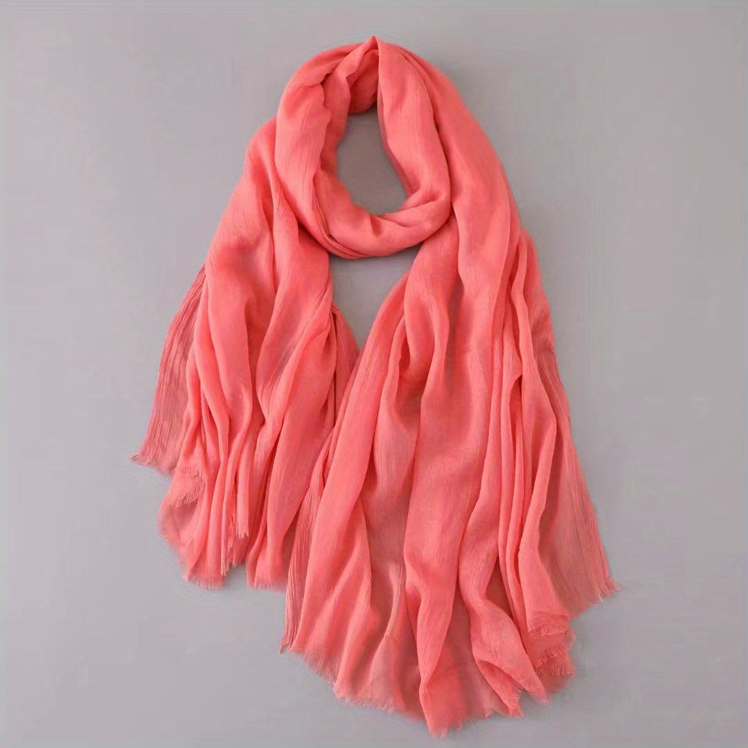 Vintage Solid Gauze Scarf Tassel Headwrap Women Turban Hijab