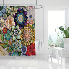 Colorful Floral Shower Curtain with 12 Hooks