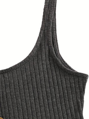 Ribbed Button Tank Top Crew Neck Sleeveless