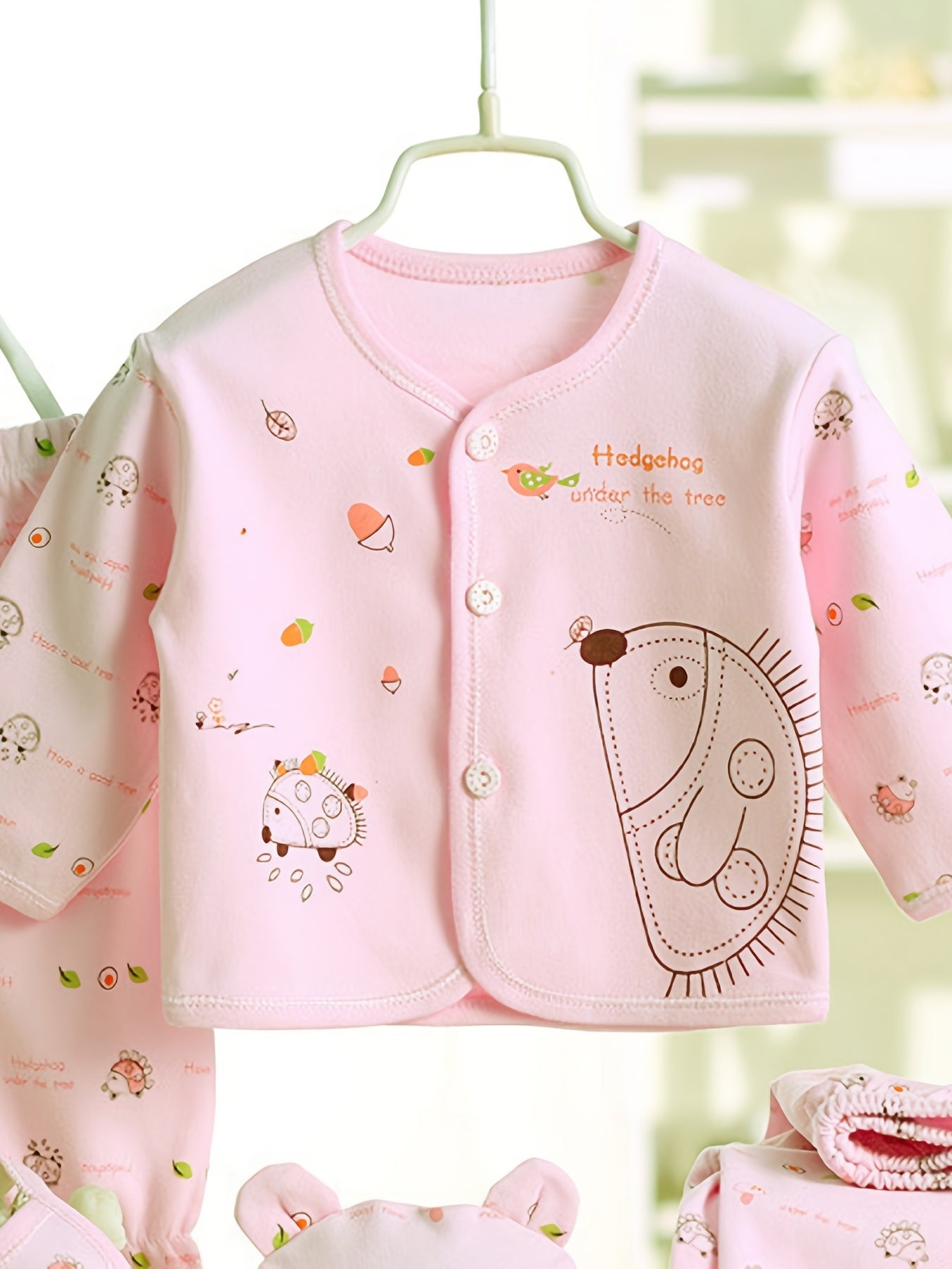 Cute Baby Girl 5pc Outfit Set Cartoon Top Pants Hat Bib