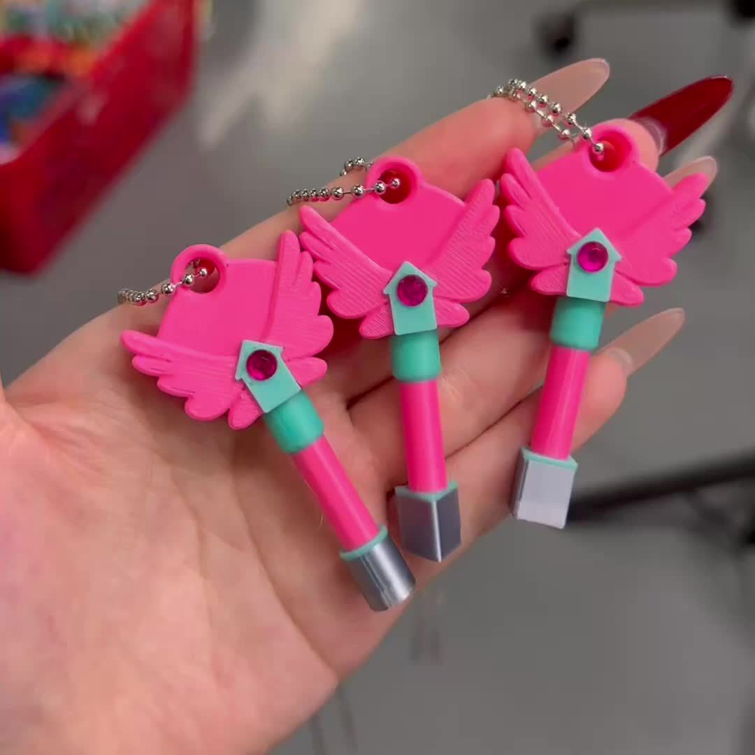 3D Printed Squid Keychain Necklace Whimsical Mixed Colors Pink Orange Yellow