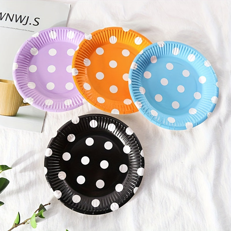 10pcs Colorful Polka Dot Paper Plates - Round Disposable Tableware