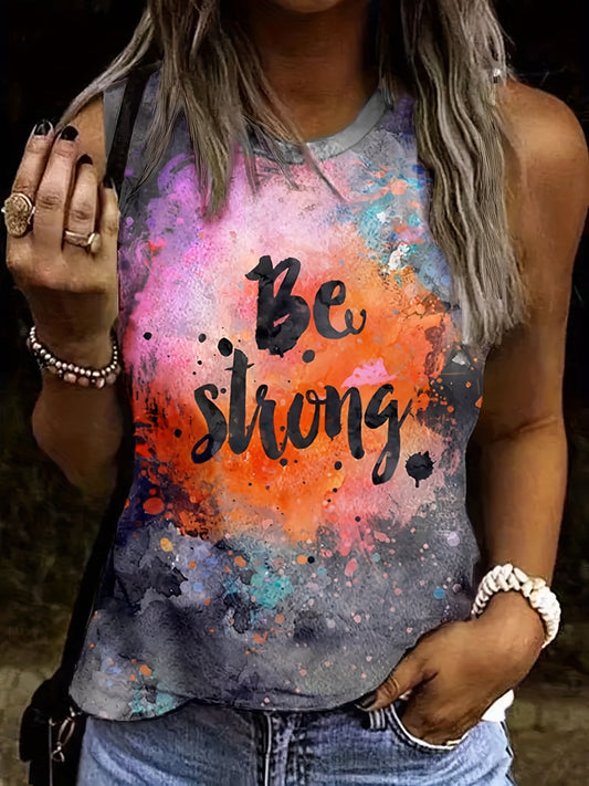 Graffiti Letter Print Tank Top Sleeveless Crew Neck Summer Casual Top