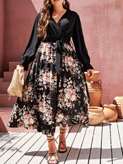 Floral Print Maxi Dress with Flounce Sleeves and Belt